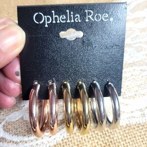 Ophelia Roe 3 pair pierced post metal hoop earrings